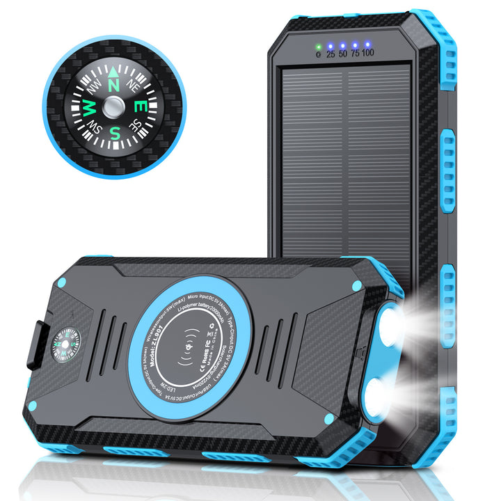 Solcelledet Powerbank med Innebygd Kompass og LED-Belysning Skanto