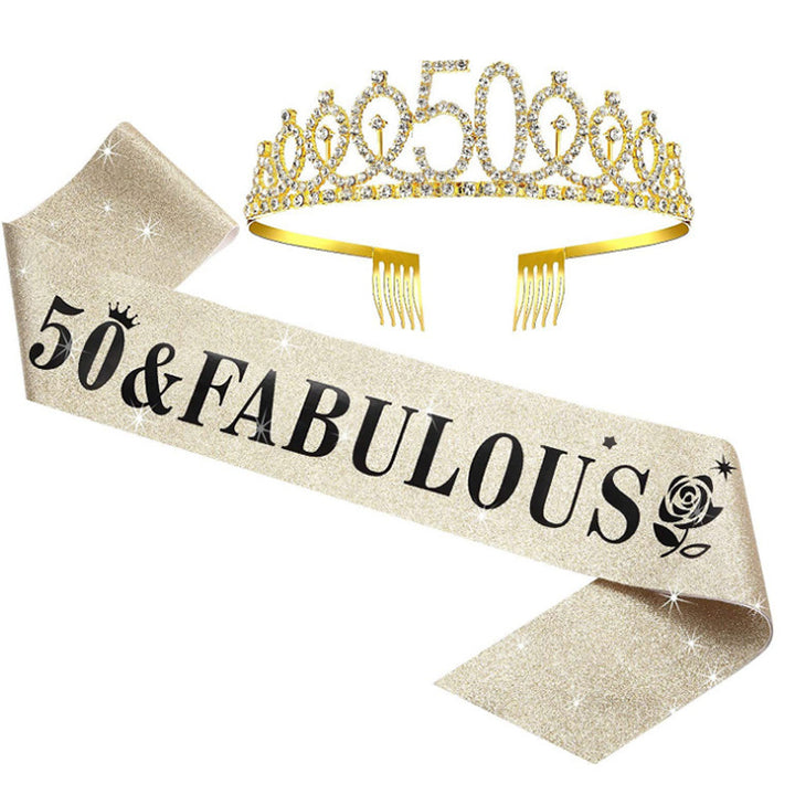Damer Glitrende bursdags tiara sett med sashes Skanto