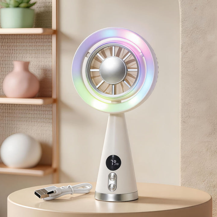 Dame Bærbar Mini-vifte med LED-belysning og digital hastighetsindikator Skanto