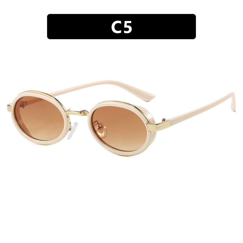 Women's round sunglasses with light lenses and golden details Skanto