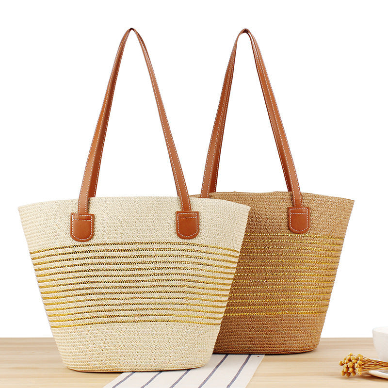 Straw Bag in Modern Stripe Design Skanto