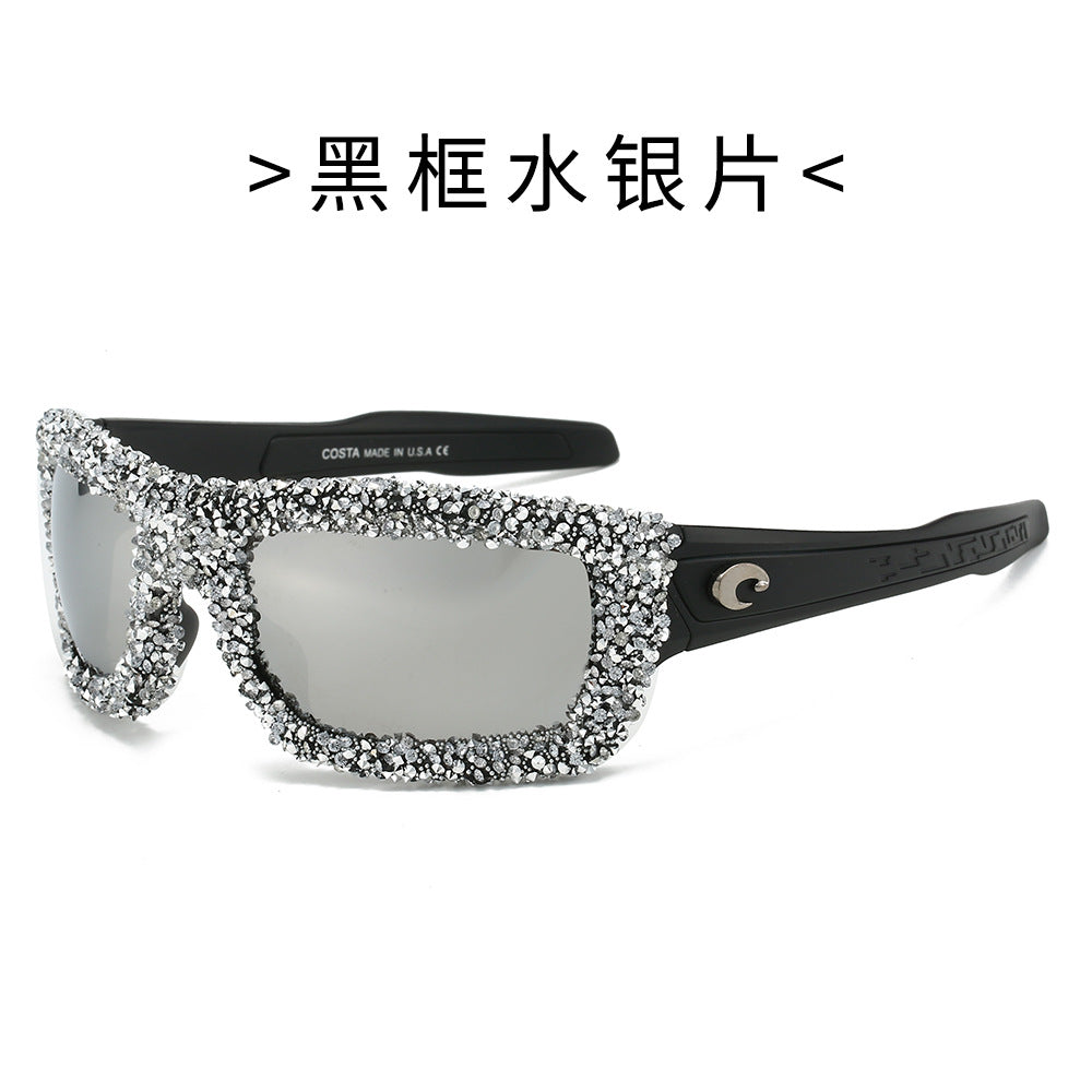 Damer Sportslig Solbrille med glitrende Strassramme Skanto