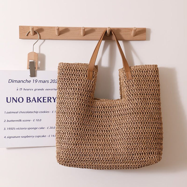 Elegant Braided Tote Bag with Sturdy Leather Handles Skanto