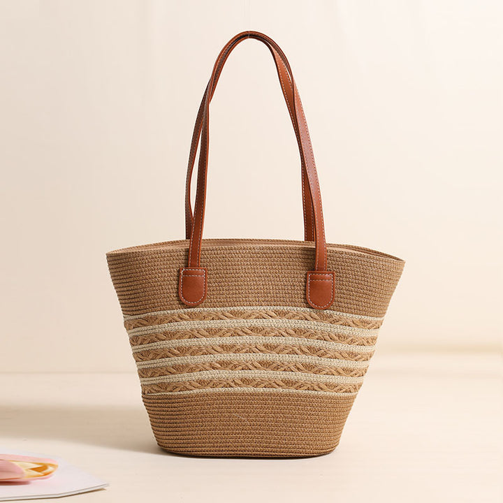 Elegant Raffia Tote Bag with Leather Details Skanto