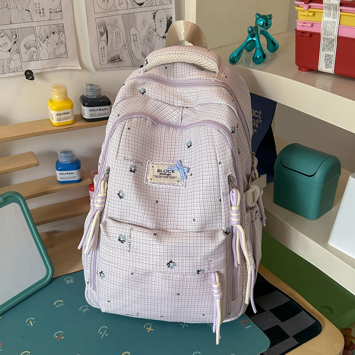 Blomsterprydd Multi-Lommer Skole Ryggsekk