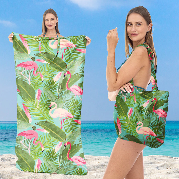 Multifunksjonelt strandhåndkle med integrert bærebag Skanto