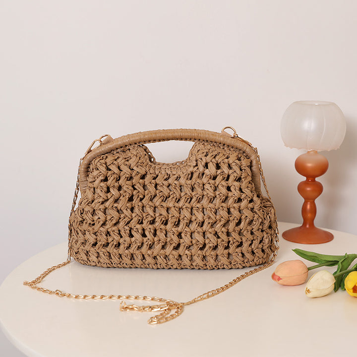 Handmade Rattan Bag with Elegant Handle and Chain Strap Skanto