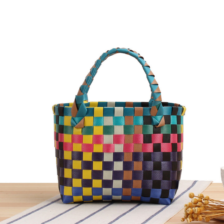 Woven Handbag with Plaid Pattern Skanto