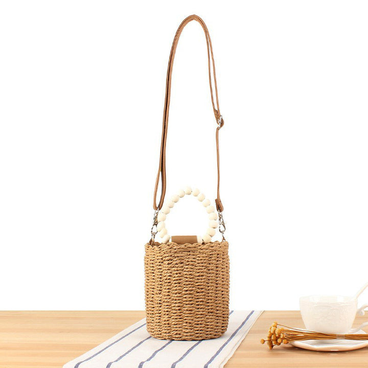 Basket bag with wooden handles and detachable shoulder strap Skanto