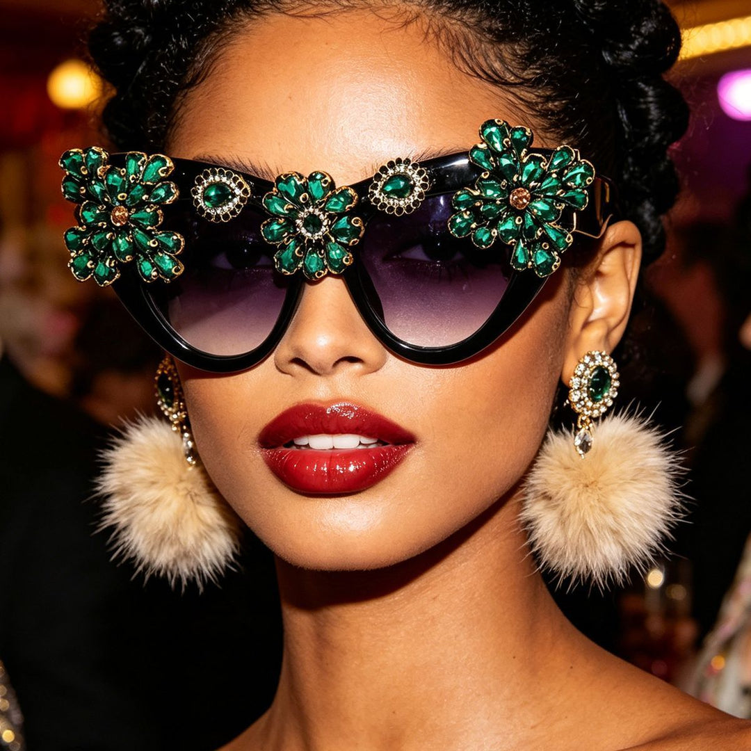 Damer ekstravagant dekorert Cat-Eye-solbrille Skanto