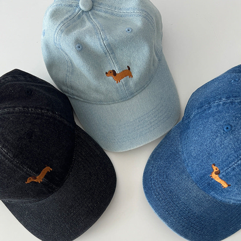 Kvinnens avslappede broderte hundetema baseball caps Skanto