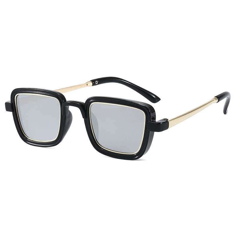 Dame firkantet solbrille med gjennomsiktig ramme og gyldne detaljer Skanto