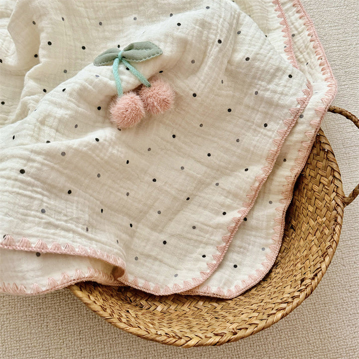 Unisex Cozy Muslin Blanket med lekent pom-pom-design Skanto