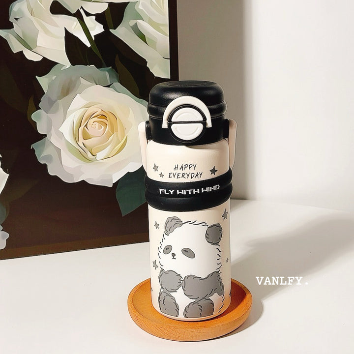 Damen Isolier-Trinkflasche mit praktischem Klappverschluss und niedlichem Tierdesign Skanto