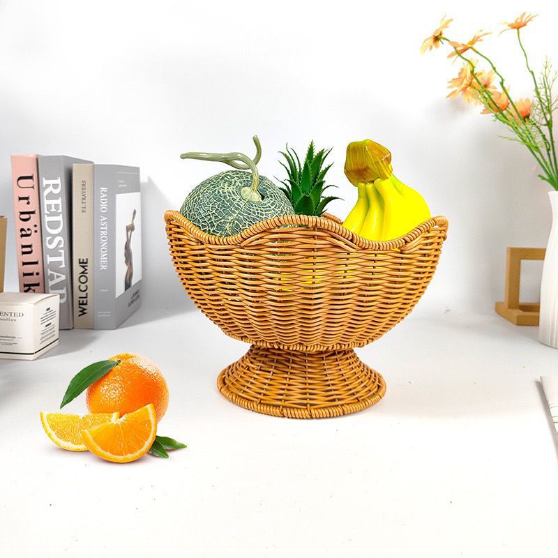 Unisex Rattan Fruktskål med elegante bølgelinjer Skanto