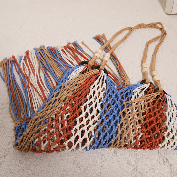 Braided tote bag with colorful fringes Skanto