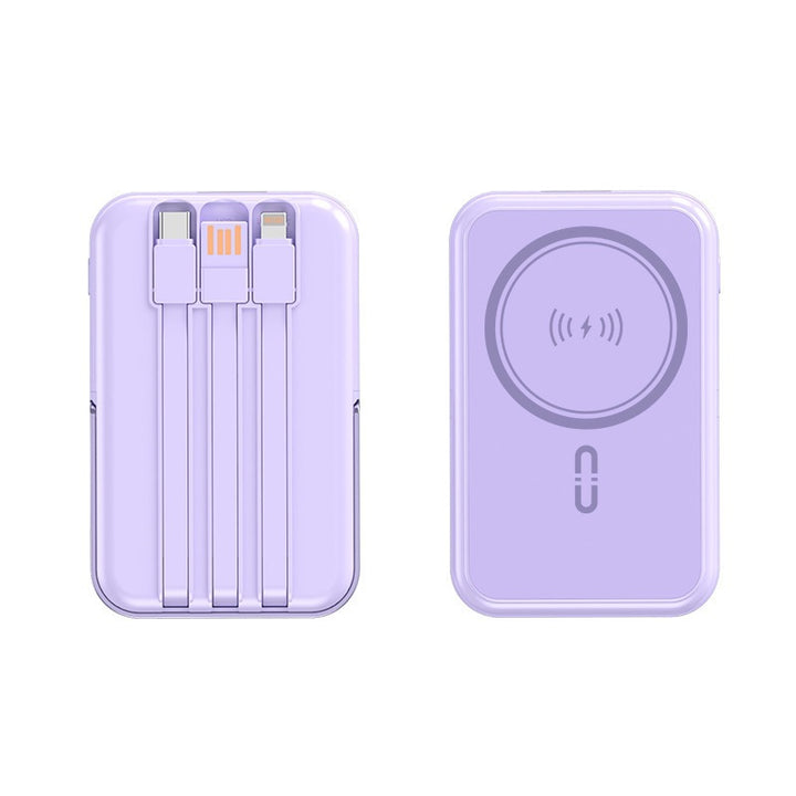 Bærbar powerbank med integrert ladekabel og trådløs ladefunksjon Skanto