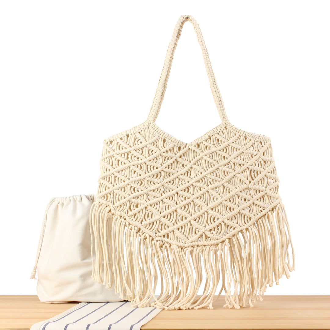 Macrame Tote Bag with Fringed Edges Skanto