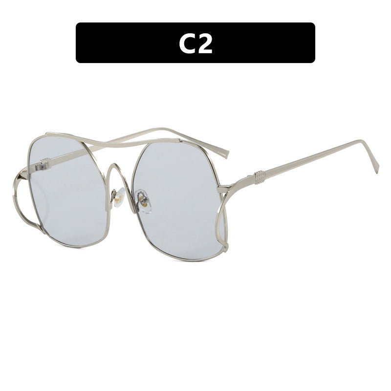 Women's geometric sunglasses with narrow metal frame and brown lenses Skanto