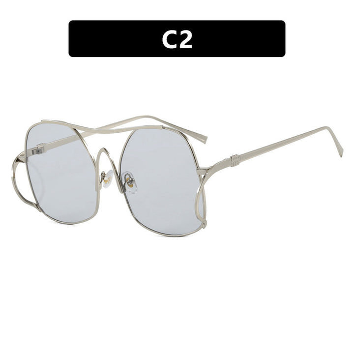 Women's geometric sunglasses with narrow metal frame and brown lenses Skanto