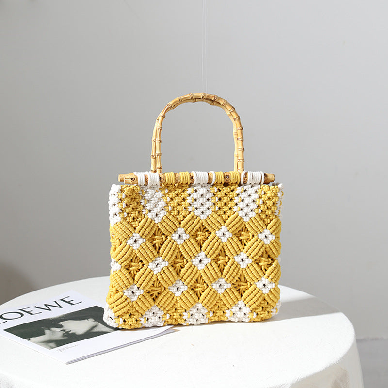 Stylish Braided Handbag with Unique Checkered Pattern Skanto
