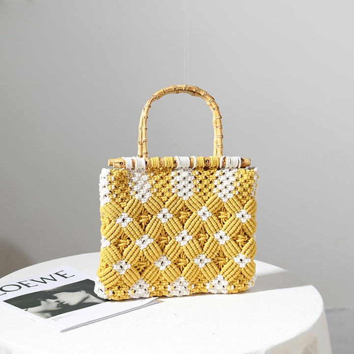 Stylish Braided Handbag with Unique Checkered Pattern Skanto