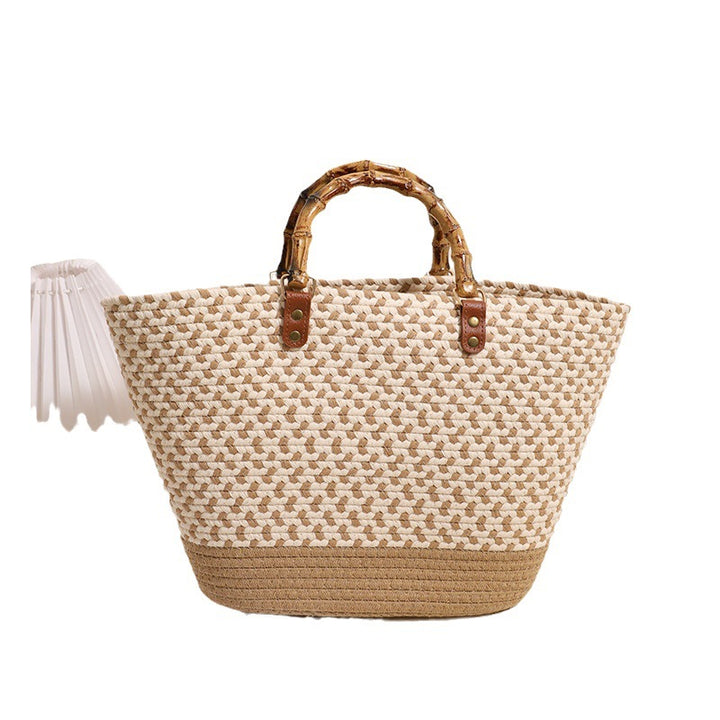 Elegant Straw Shopper with Bamboo Handles Skanto