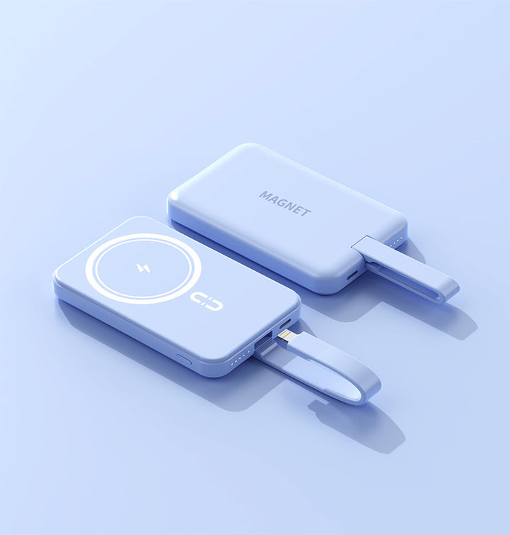 Magnetisk Powerbank med trådløs lad funksjon og integrert kablingssystem Skanto