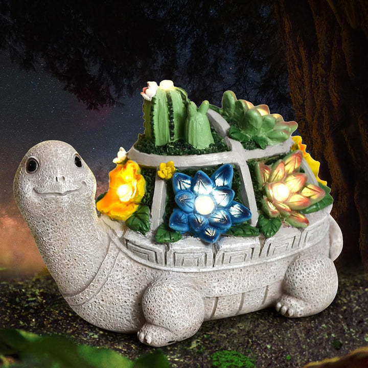 Solar Turtle Saueplanter Med LED Lys Teksturerte Harpiks Hage Statue Skanto