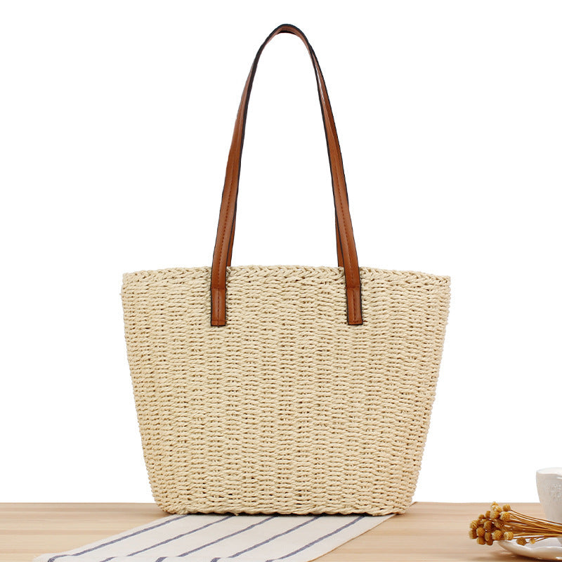 Natural Woven Handbag with Leather Handles Skanto