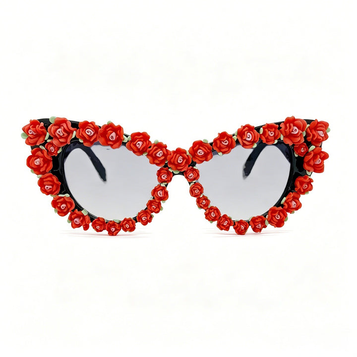 Dame Cat-Eye solbriller med florale applikasjoner Skanto