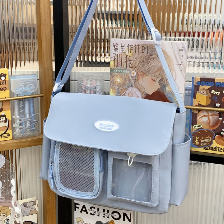 Multi-lommer messenger bag skole ryggsekk
