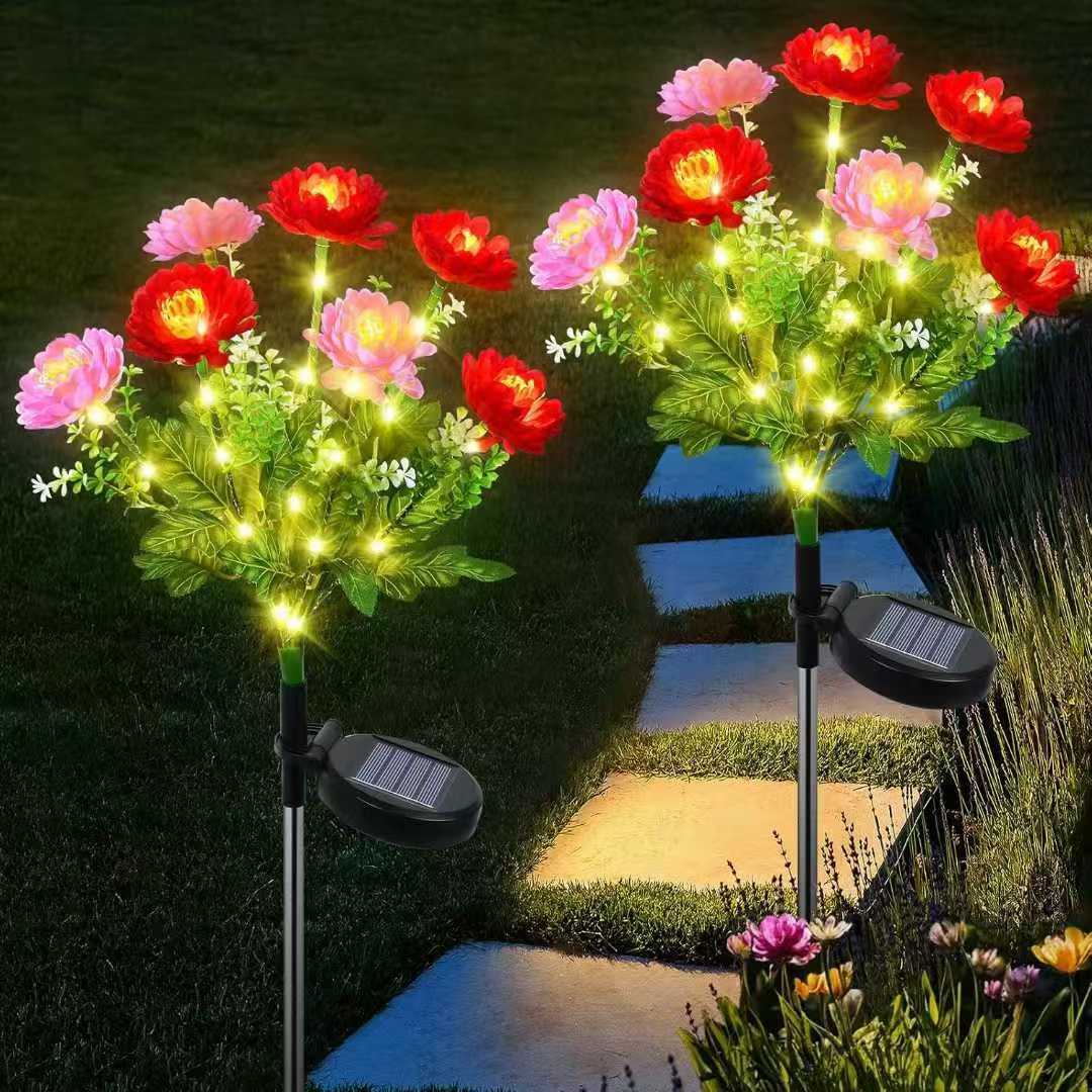 Solcel-drevet livaktig blomst hage stake med multi-hode LED-klynge og vanntett skumringssensor