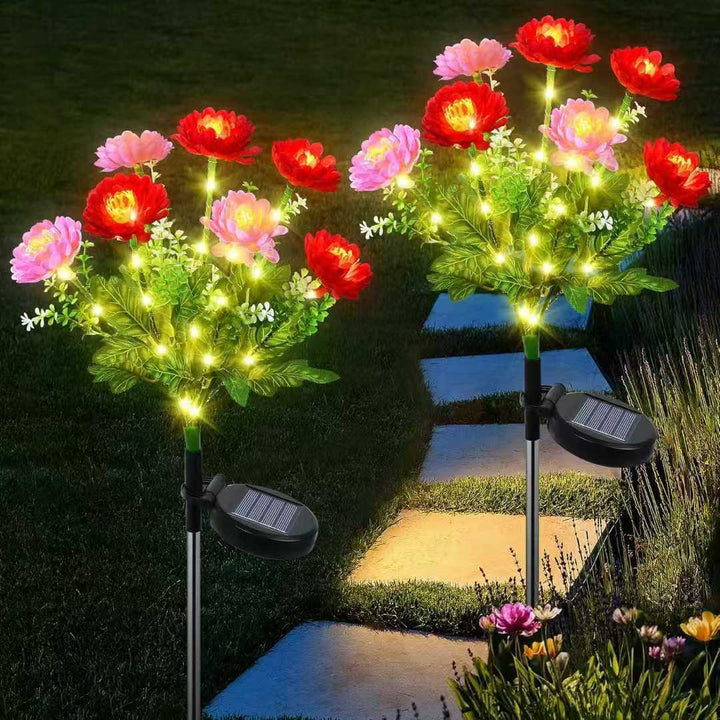 Solcel-drevet livaktig blomst hage stake med multi-hode LED-klynge og vanntett skumringssensor