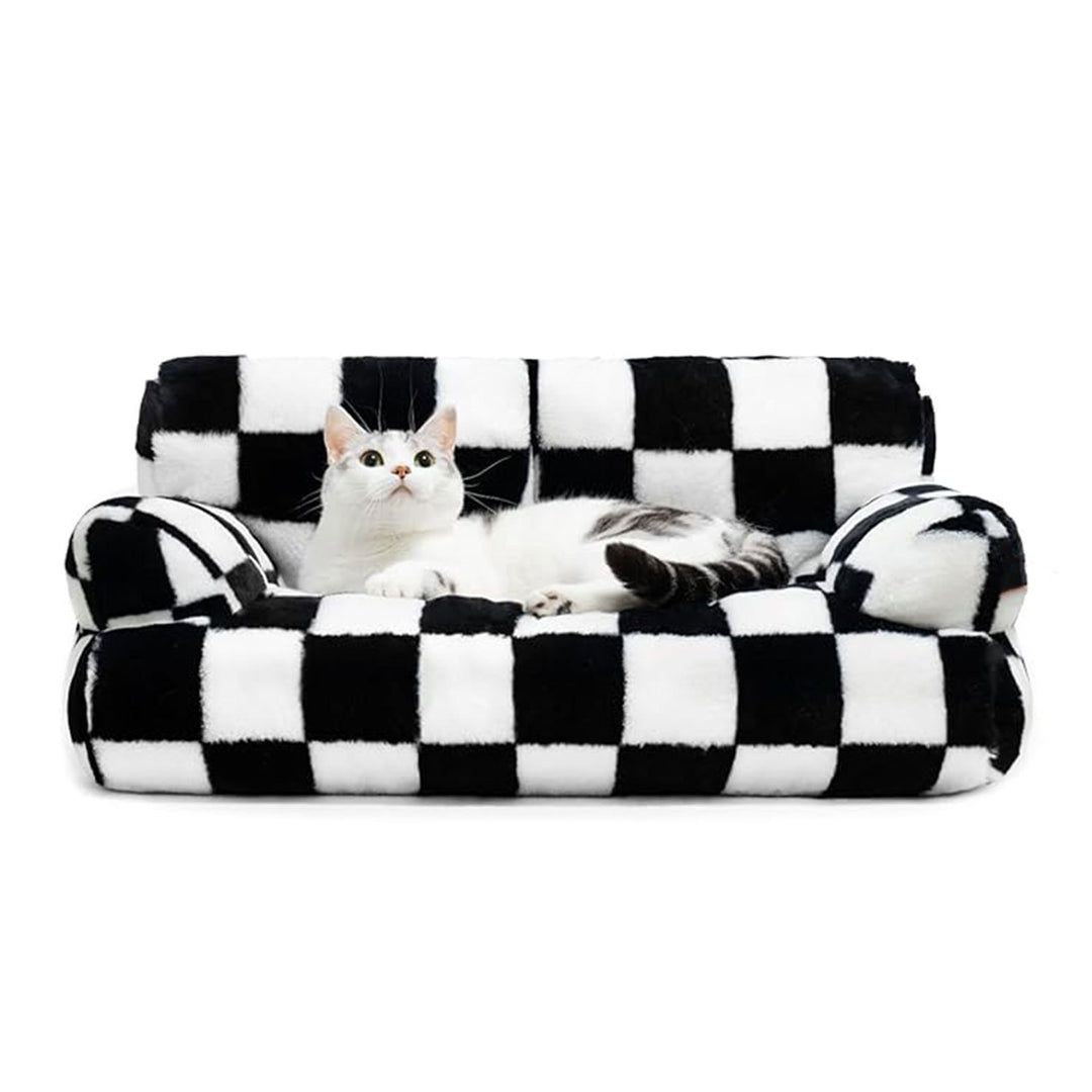 Rutete Mønster Plysj Sofa Hundeseng