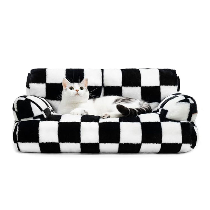 Rutete Mønster Plysj Sofa Hundeseng
