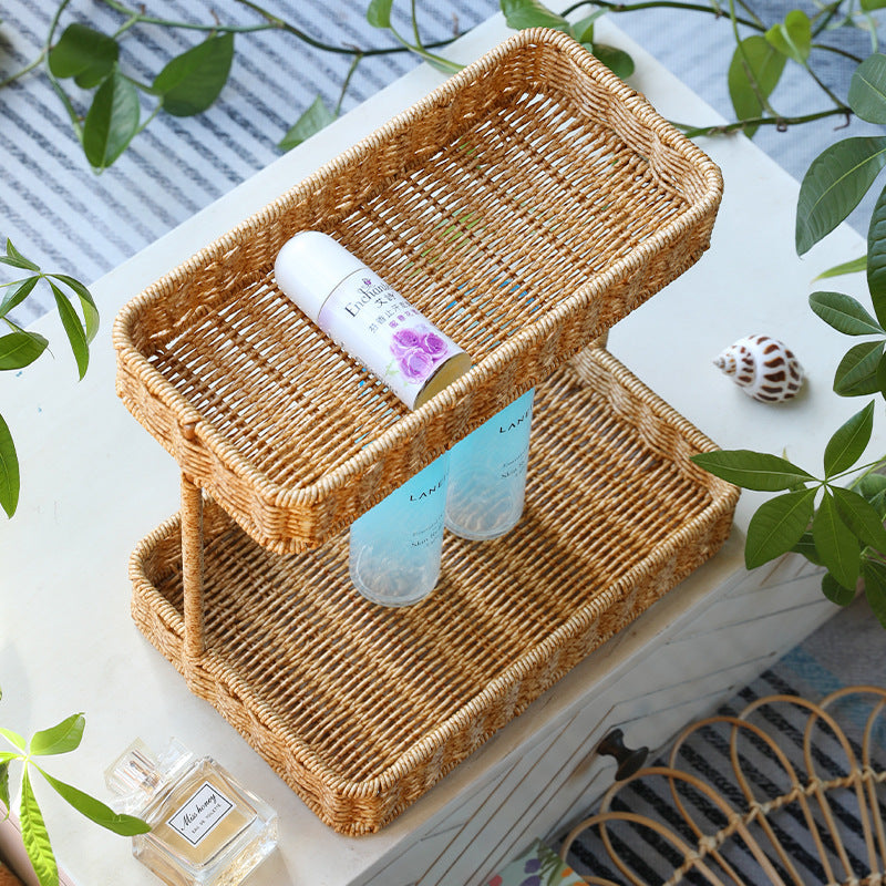 Multi-Tiered Wicker Storage Display Tray Skanto