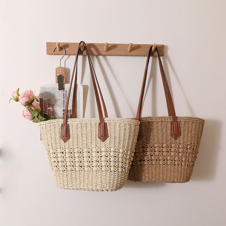 Handmade rattan basket bag with elegant leather details Skanto