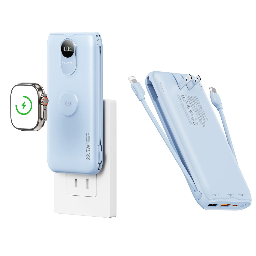 Bærbar Powerbank med Qi-ladefunksjon og kablet hurtigladesystem Skanto