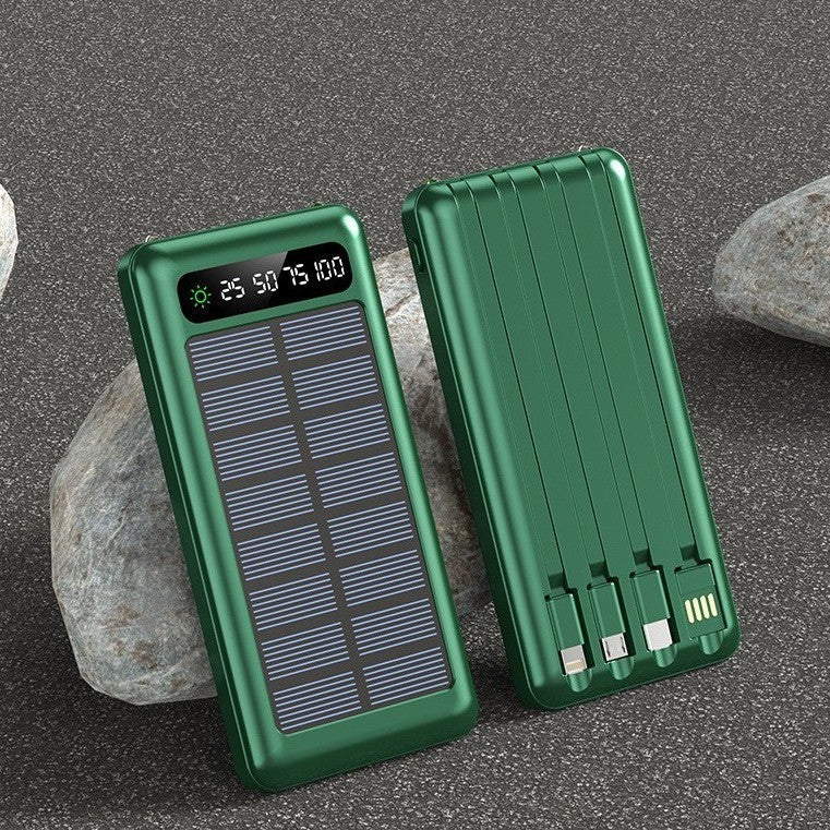 Solcelledrevet powerbank med integrerte ladekabler Skanto