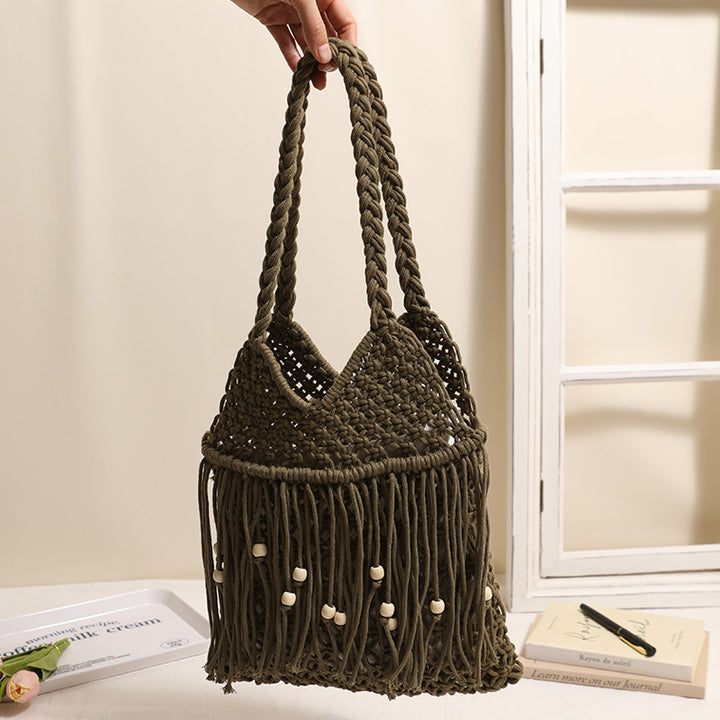Crocheted beach bag with fringe details Skanto
