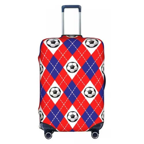 Unisex nan elastisk kofferversegulv med fotball-argyle-motiv, rivesterkt stretchdeksel for tralle med håndtak- og hjulåpninger Skanto