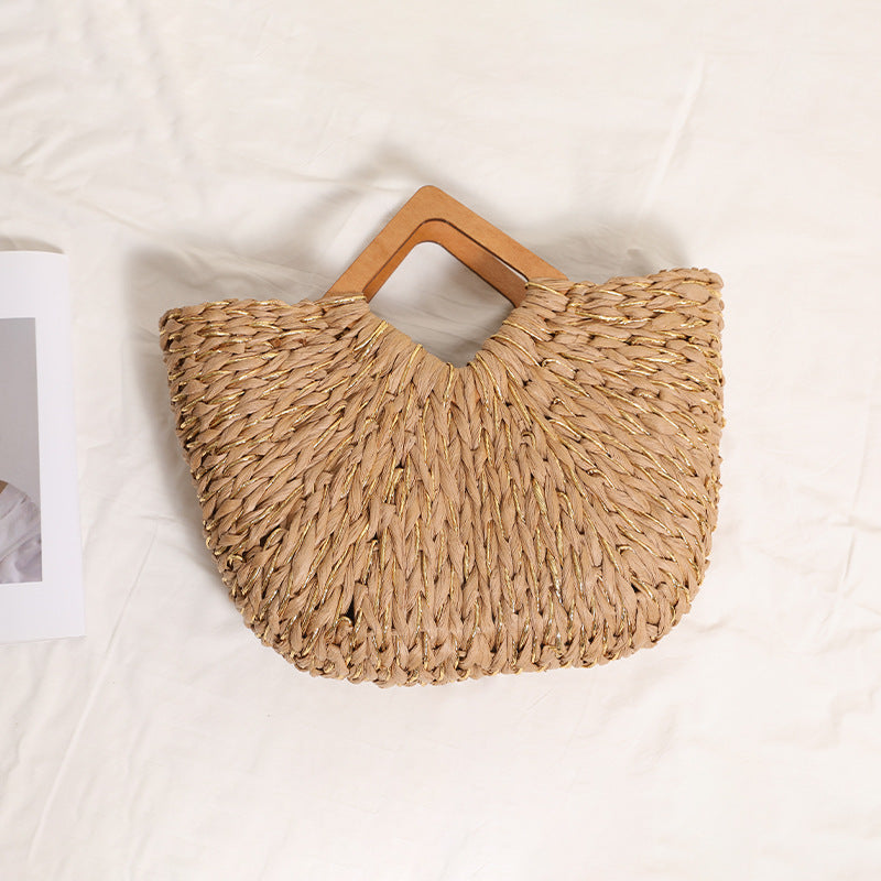 Handmade portable basket bag with wooden handle Skanto