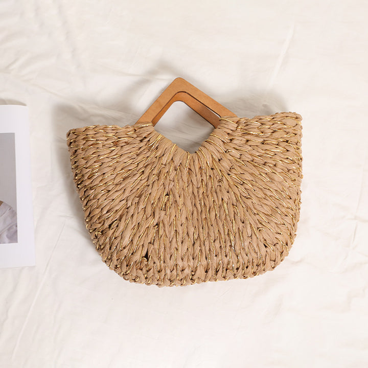 Handmade portable basket bag with wooden handle Skanto