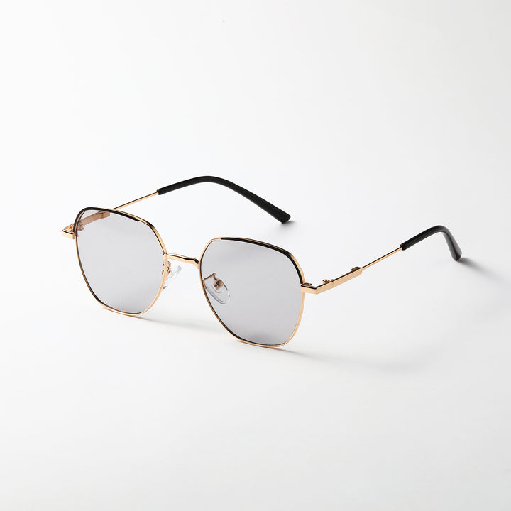 Dame moteriktig solbrille med smal metallramme og blå linser Skanto