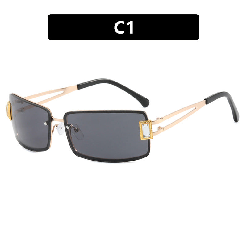 Stylish women's sunglasses with elegant trapezoidal lenses and filigree metal frame Skanto