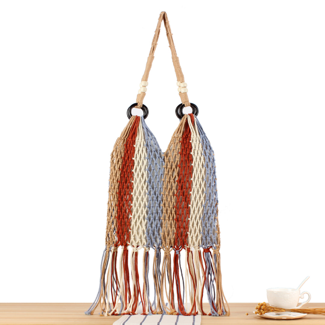 Mesh tote bag with fringe accent Skanto