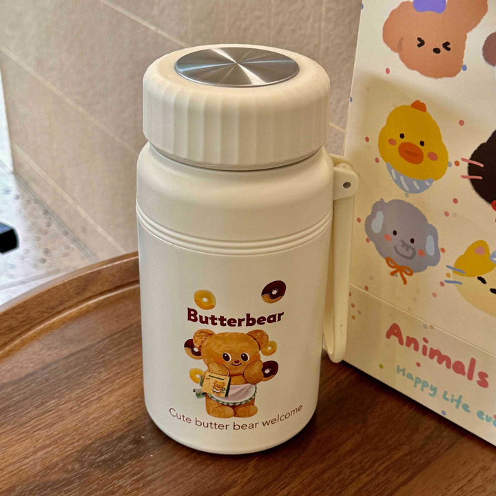 Damen-Isolier-Trinkflasche mit praktischem Tragegriff und niedlichem Tiermotiv Skanto