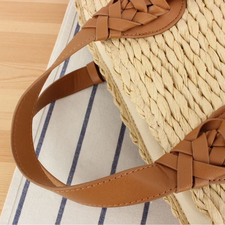 Braided beach bag with leather handle Skanto