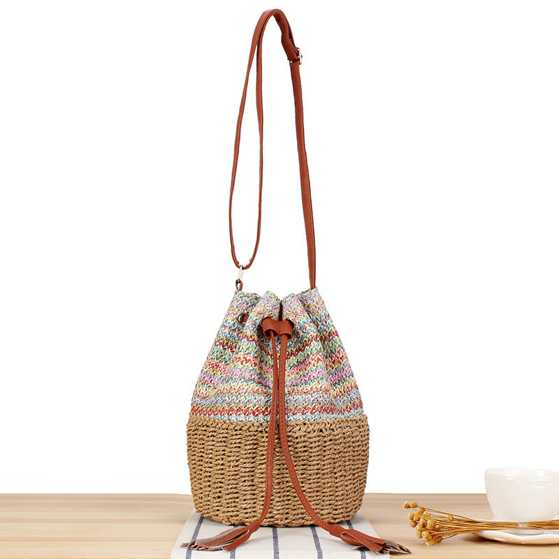 Skanto Hand-Woven Natural Material Shoulder Bag with Stylish Leather Details Skanto